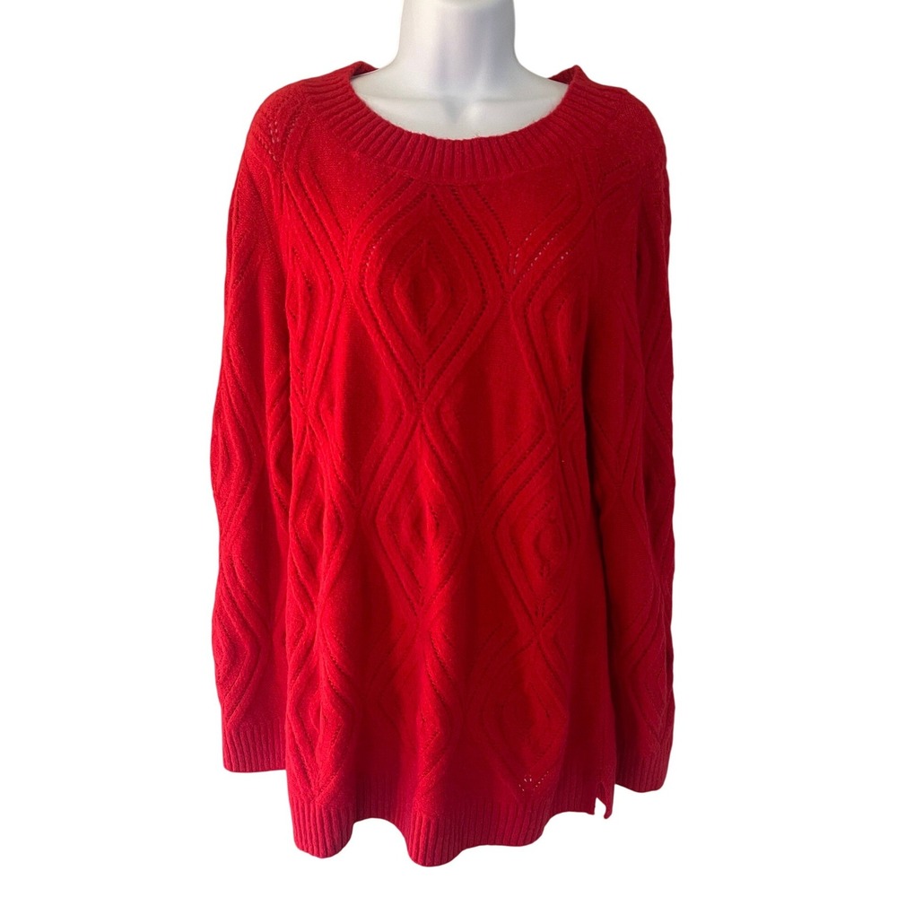 Talbots Red Diamond Pattern‎ Tunic Sweater Long Sleeve Crew Neck Size L